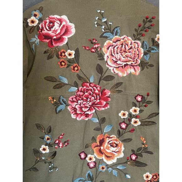 Savanna Jane Jacket Floral Embroidered Womens Sz L Olive Green Boho Western - Picture 7 of 11